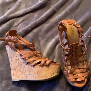 cheap tan wedges, size 6